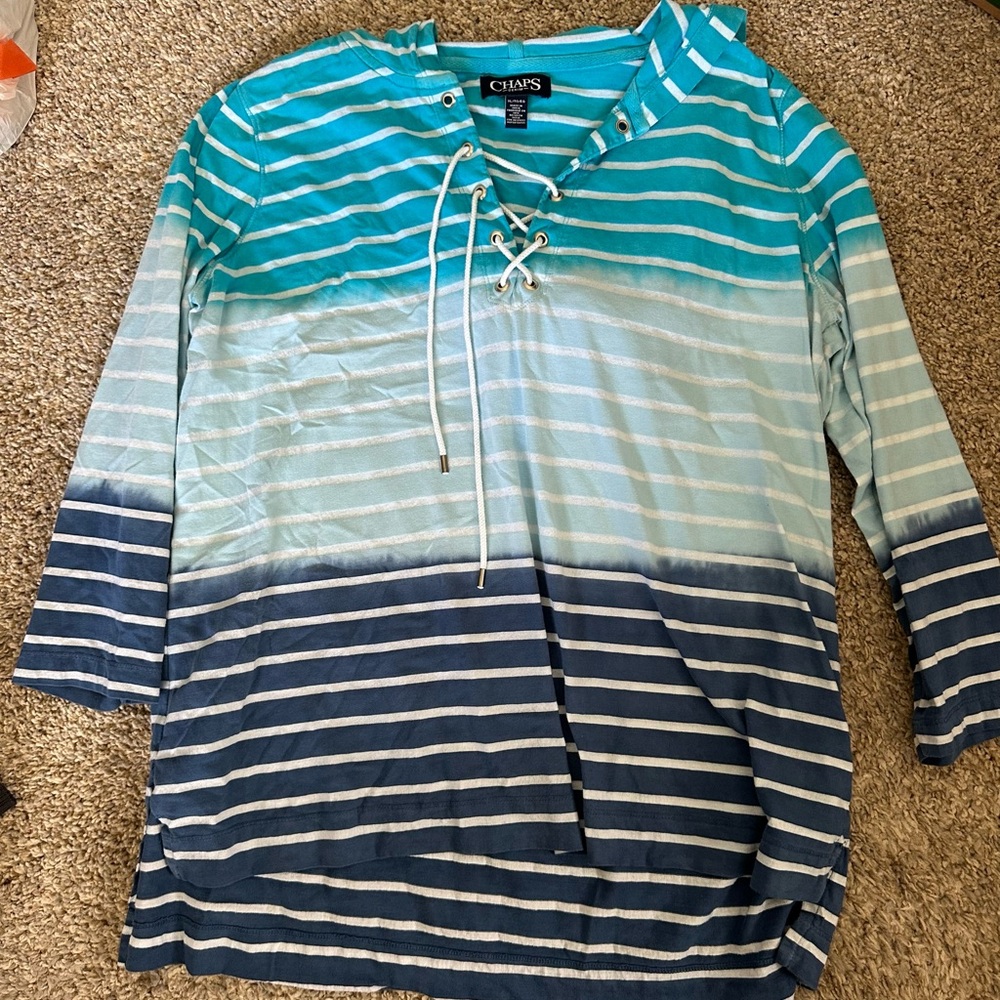 Chaps Teal and Navy Striped Tunic